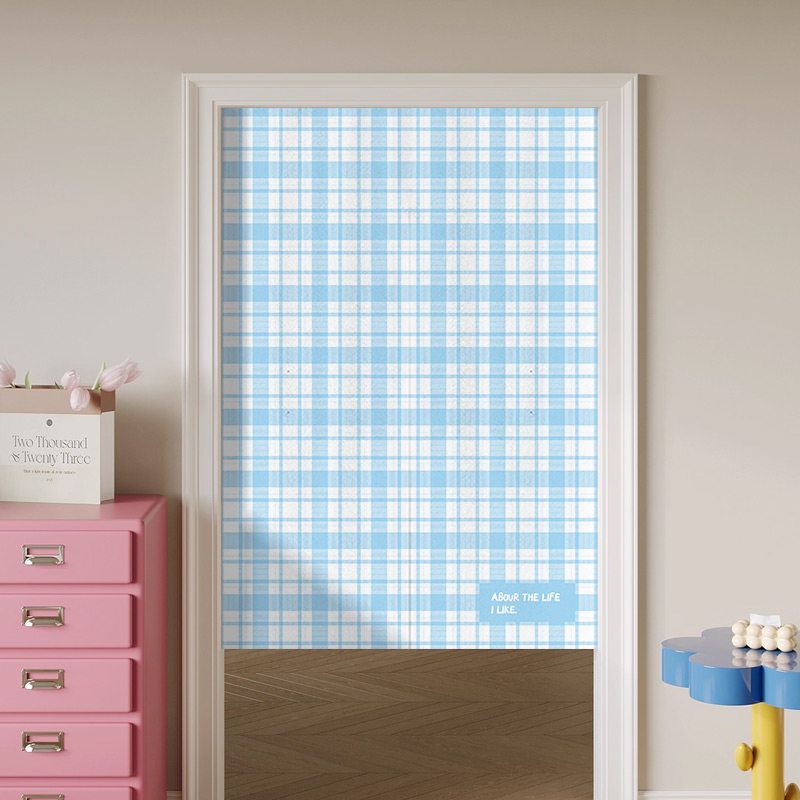 Commercial Printing Rates - VIKAMA Açık Mavi Gingham Noren Kapı